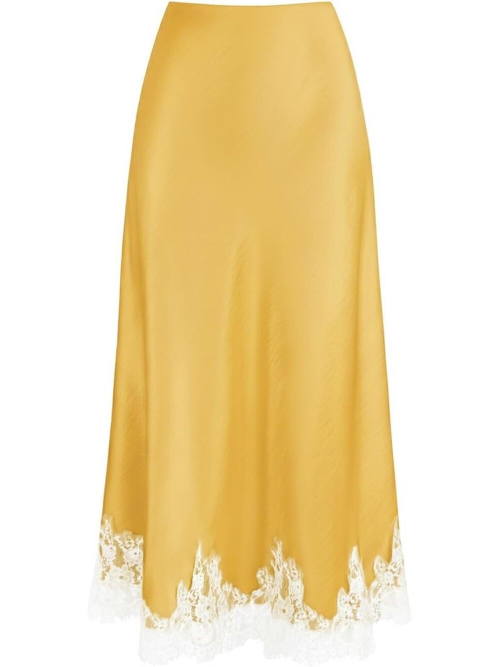 High Waisted Satin Midi Skirt with Lace Trim | Elegant Long Skirt for Women